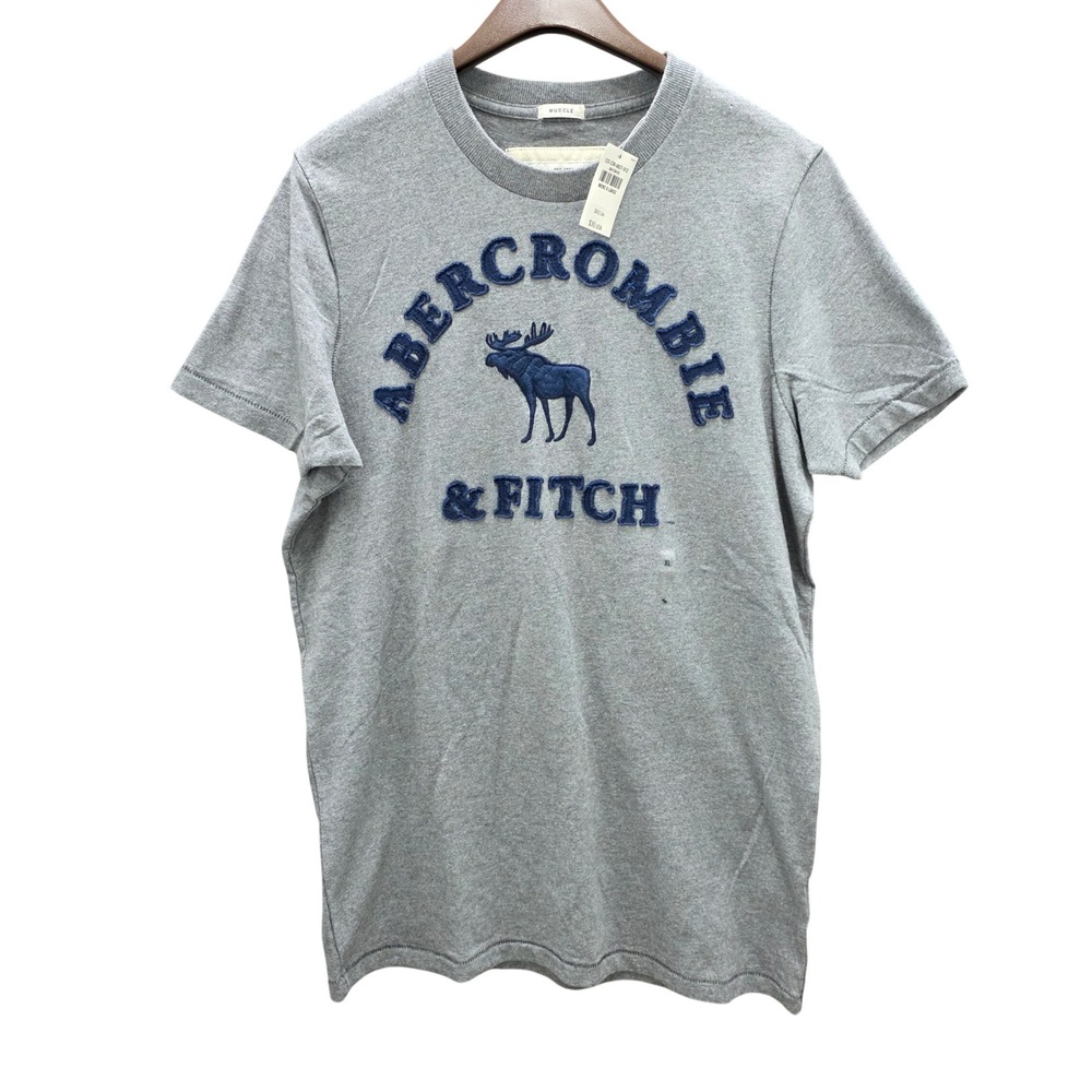 NWT VTG Y2K Abercrombie & Fitch Men XL Gray Muscle Fit  Moose Logo Tee Deadstock